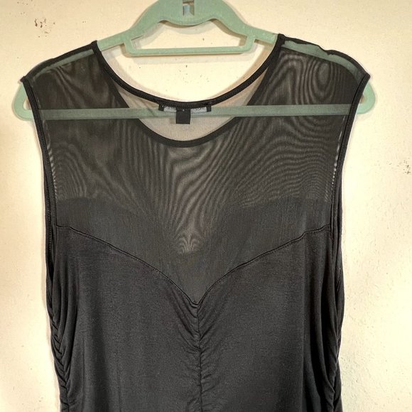 Boston Proper Black Ruched XL Dress Bodycon Sheer Collar Stretch Double Lined - Picture 10 of 11